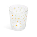 Daisies juice glass from above showing the flowers through the glass