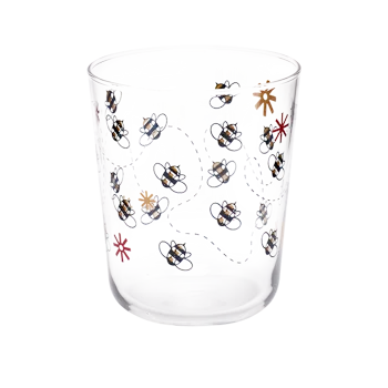 Bees Juice Glass compact glassware, with a crisp silhouette and decorative details that stand out on the table; an easy everyday size for juice, water, small cocktails, or breakfast service. Alternate product view shows more of the shape, finish, and design details.