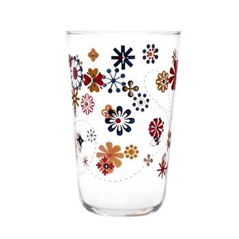 Daisies & Bees Tumbler decorative glassware, with a crisp silhouette and decorative details that stand out on the table; versatile for water, cocktails, juice, or building a more expressive glassware mix. Primary product view highlights the overall design and proportions.