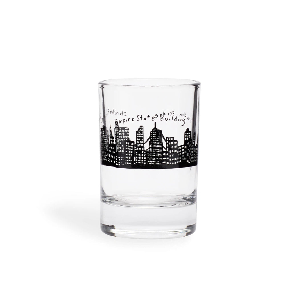 Skyline shot glass, straight-on side view of the black city band