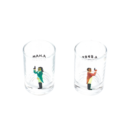 Hamilton - Dueling Shot Glass Set - Boxed compact glassware, with a crisp silhouette and decorative details that stand out on the table; a playful, space-saving piece for shots, tasting pours, or bar-cart display. Alternate product view shows more of the shape, finish, and design details.