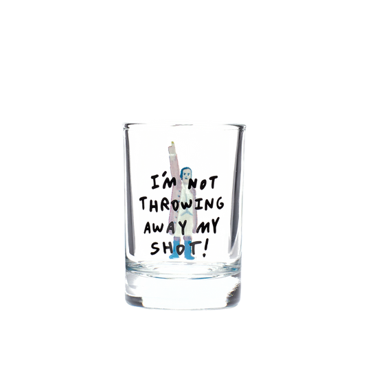 Hamilton - Not Throwing Away My Shot- Shot Glass compact glassware, with a crisp silhouette and decorative details that stand out on the table; a playful, space-saving piece for shots, tasting pours, or bar-cart display. Primary product view highlights the overall design and proportions.