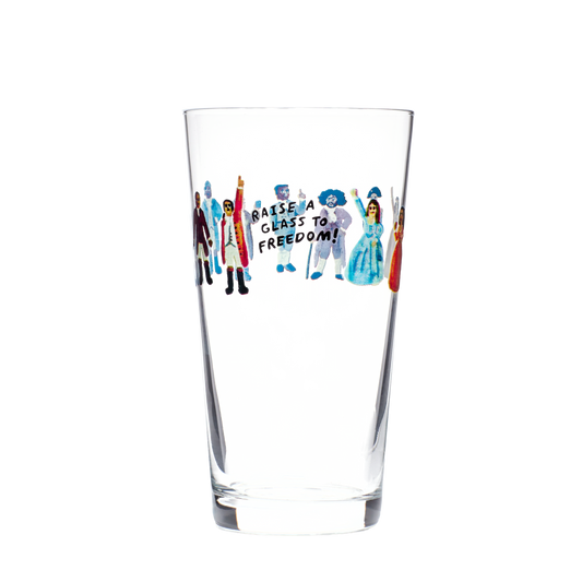 Hamilton - Raise A Glass to Freedom - Pint Glass generous glassware, with a crisp silhouette and decorative details that stand out on the table; a practical choice for beer, soda, iced tea, or casual entertaining. Primary product view highlights the overall design and proportions.