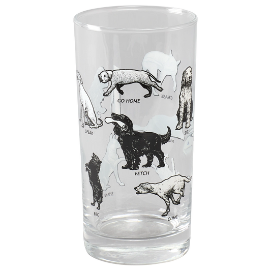 Dog Tricks - Highball Glass tall glassware, with a crisp silhouette and decorative details that stand out on the table; well suited to water, iced drinks, cocktails, and everyday table settings. Alternate product view shows more of the shape, finish, and design details.