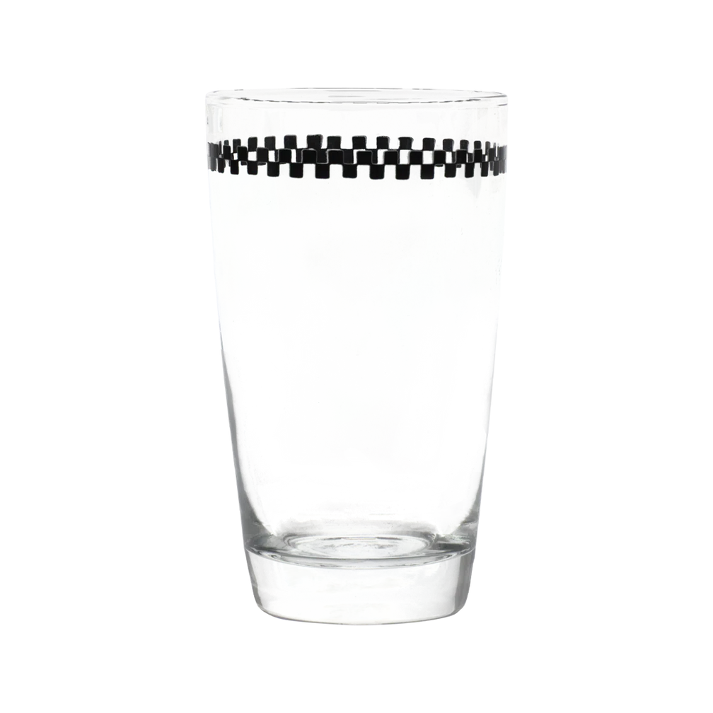 Checkerboard - Juice Glass compact glassware, with a crisp silhouette and decorative details that stand out on the table; an easy everyday size for juice, water, small cocktails, or breakfast service. Primary product view highlights the overall design and proportions.