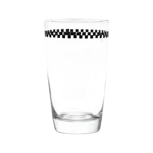 Checkerboard - Juice Glass compact glassware, with a crisp silhouette and decorative details that stand out on the table; an easy everyday size for juice, water, small cocktails, or breakfast service. Primary product view highlights the overall design and proportions.