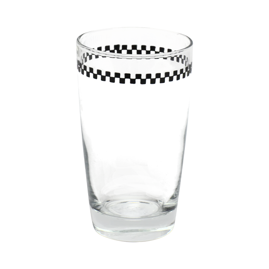 Checkerboard - Juice Glass compact glassware, with a crisp silhouette and decorative details that stand out on the table; an easy everyday size for juice, water, small cocktails, or breakfast service. Alternate product view shows more of the shape, finish, and design details.