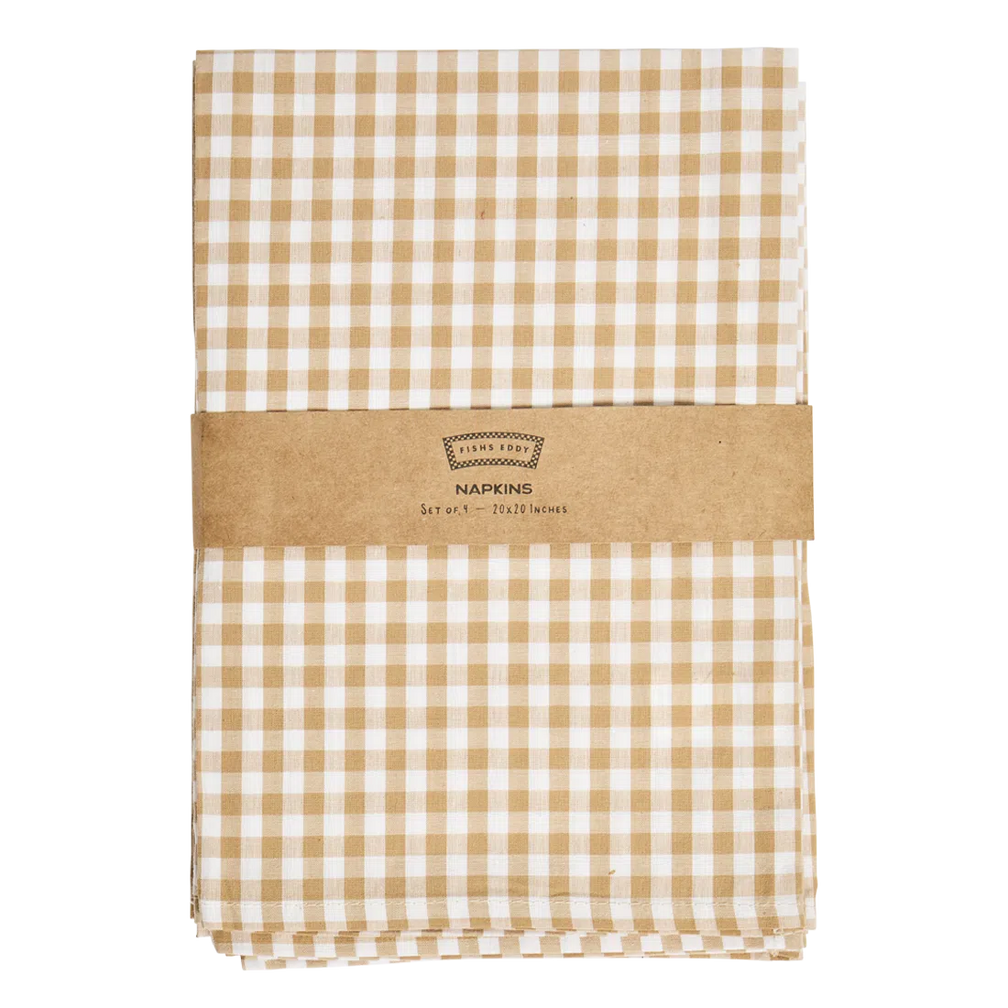 4pk Gingham Napkins - Tan table linen, with eye-catching graphics or color designed to feel useful as well as expressive; brings color and pattern to place settings while remaining practical for everyday meals and entertaining.