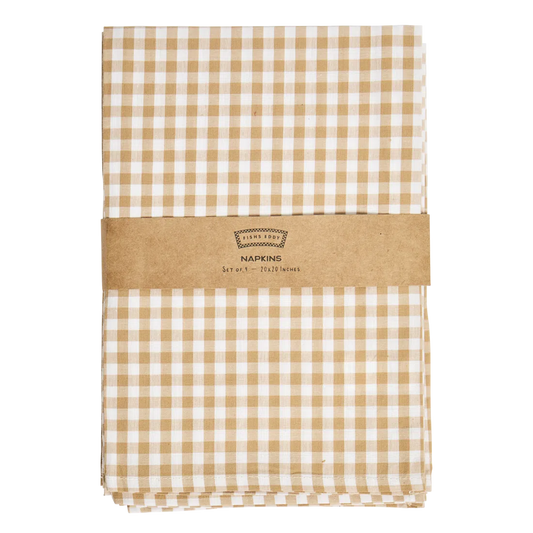4pk Gingham Napkins - Tan table linen, with eye-catching graphics or color designed to feel useful as well as expressive; brings color and pattern to place settings while remaining practical for everyday meals and entertaining.