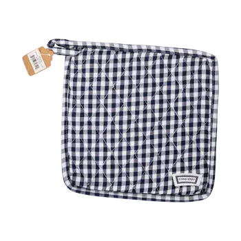 Sq Pot Holder - Gingham Navy padded kitchen textile, with eye-catching graphics or color designed to feel useful as well as expressive; useful for handling warm cookware while adding coordinated pattern and color to the kitchen. Primary product view highlights the overall design and proportions.