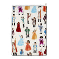 Hamilton-inspired cotton tea towel featuring illustrated musical-inspired characters.