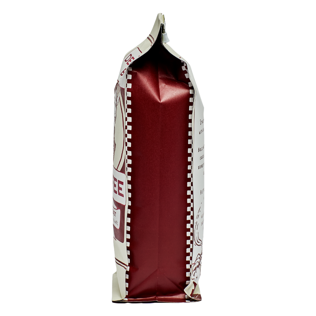Red and white package with a checkered pattern on a white background