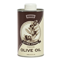 Can of extra virgin olive oil with brand logo on a white background