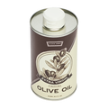 Can of olive oil with branding on a white background