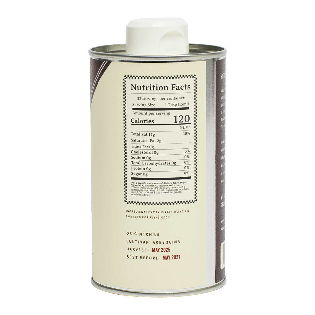 Canister with nutrition facts label on a white background