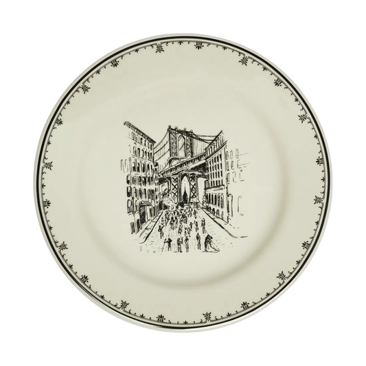 NYC Toile - Dumbo Plate tableware, with a clean, polished finish and distinctive shape or artwork; a useful size for meals, appetizers, desserts, snacks, or layered place settings. Primary product view highlights the overall design and proportions.