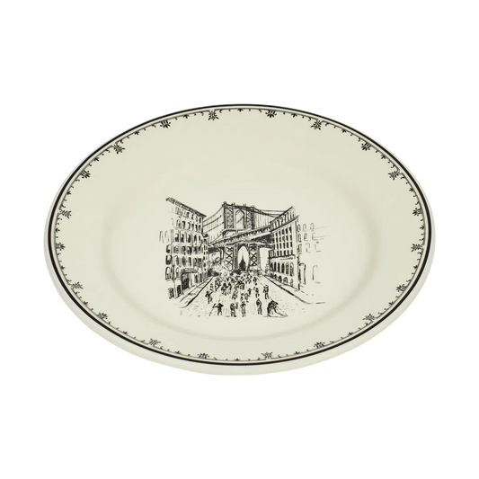 NYC Toile - Dumbo Plate tableware, with a clean, polished finish and distinctive shape or artwork; a useful size for meals, appetizers, desserts, snacks, or layered place settings. Alternate product view shows more of the shape, finish, and design details.