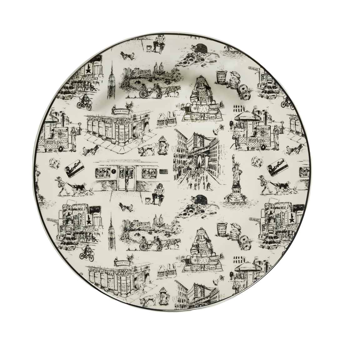 NYC Toile - Dinner Plate 10.25in, ceramic, by Fishs Eddy, for everyday meals and table settings, front product image