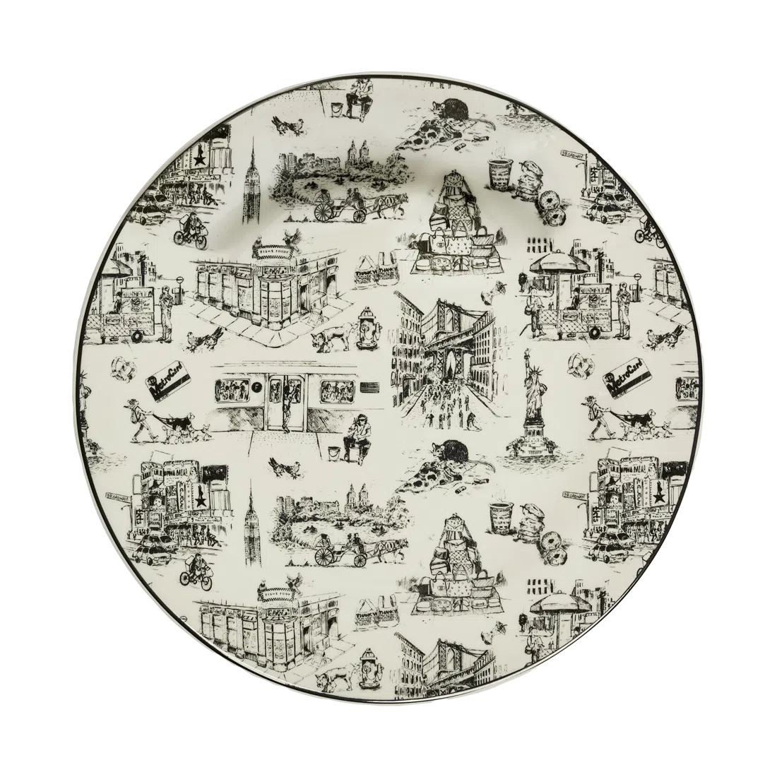 NYC Toile - Dinner Plate tableware, with a clean, polished finish and distinctive shape or artwork; a useful size for meals, appetizers, desserts, snacks, or layered place settings. Primary product view highlights the overall design and proportions.