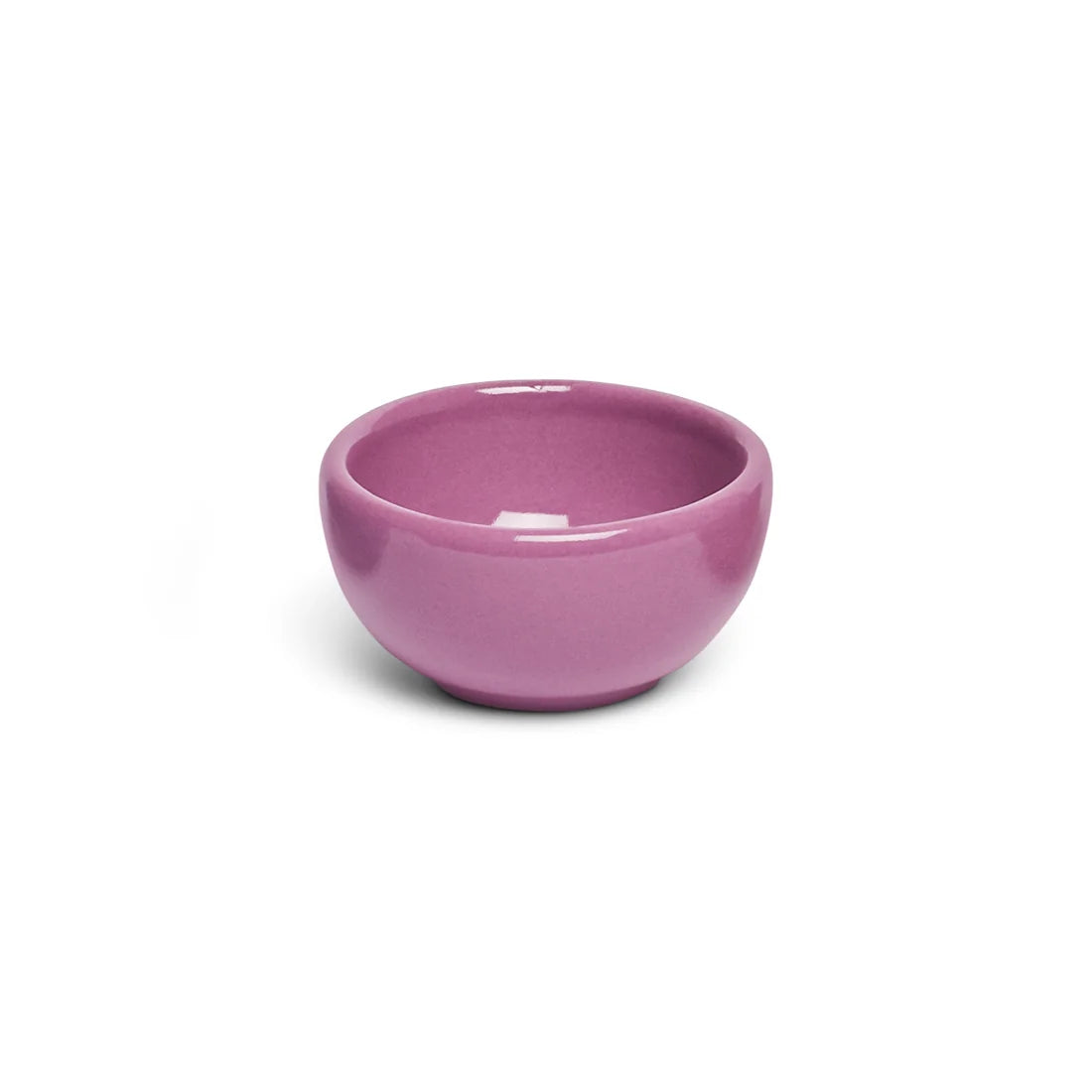 Small mauve orchid ceramic nut bowl at a slight angle showing the interior
