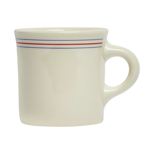 Hl Red/blueband - Diner Mug ceramic drinkware, with a clean, polished finish and distinctive shape or artwork; a comfortable everyday choice for coffee, tea, cocoa, or desk-side sipping. Primary product view highlights the overall design and proportions.