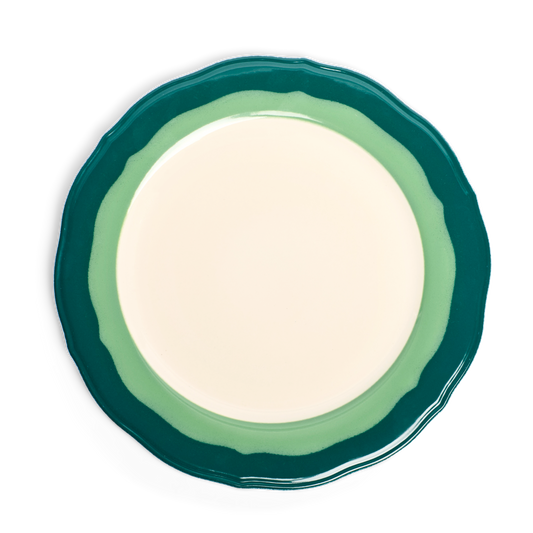 2-tone Scallop - Teal/seagreen - Dinner Plate tableware, with a clean, polished finish and distinctive shape or artwork; a useful size for meals, appetizers, desserts, snacks, or layered place settings. Primary product view highlights the overall design and proportions.