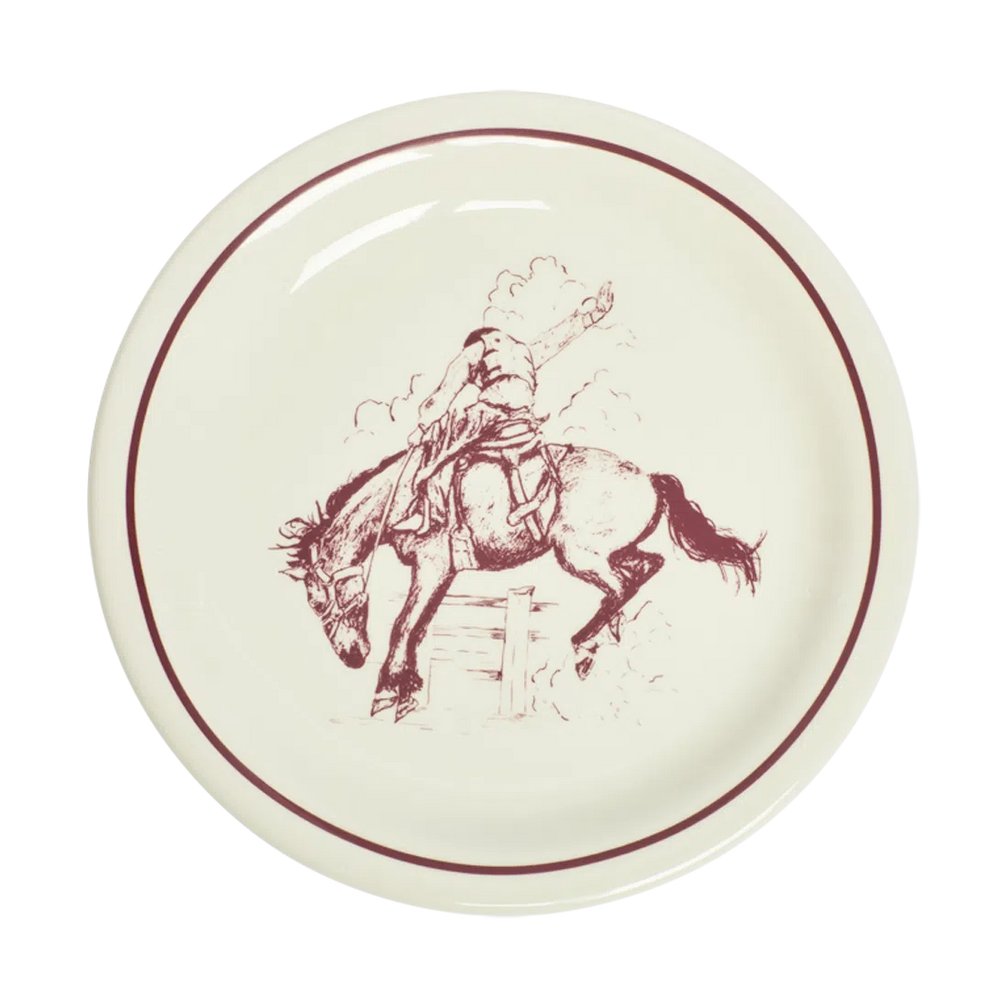 Bucking Bronco Plate tableware, with a clean, polished finish and distinctive shape or artwork; a useful size for meals, appetizers, desserts, snacks, or layered place settings. Primary product view highlights the overall design and proportions.