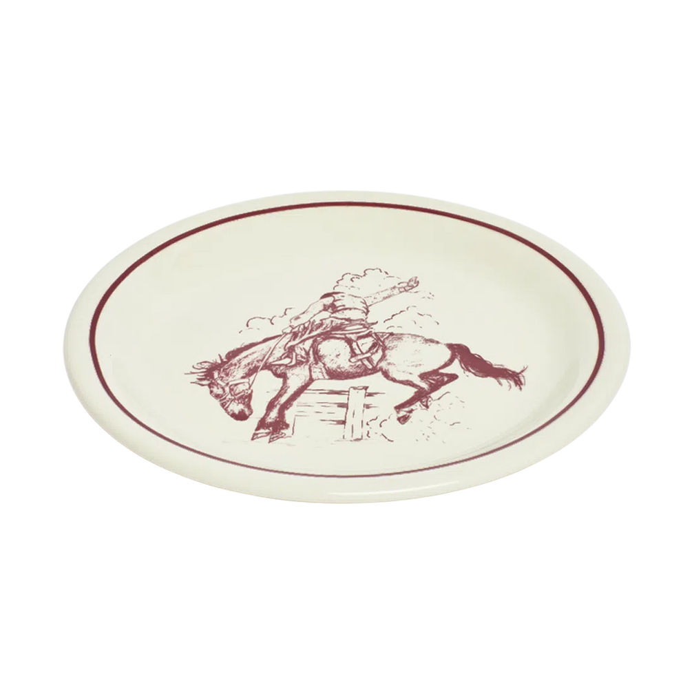 Bucking Bronco Plate tableware, with a clean, polished finish and distinctive shape or artwork; a useful size for meals, appetizers, desserts, snacks, or layered place settings. Alternate product view shows more of the shape, finish, and design details.