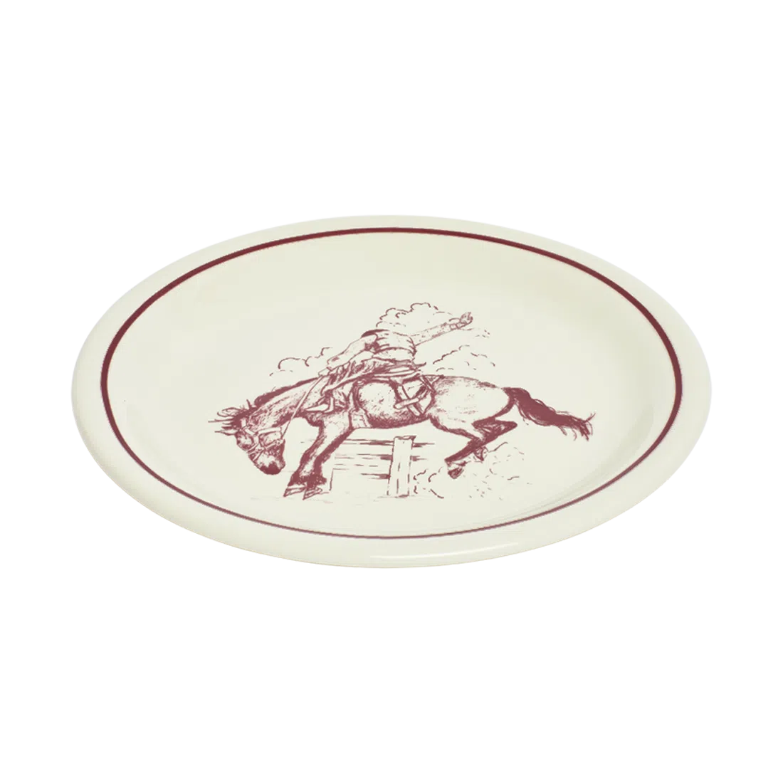 Bucking Bronco Plate tableware, with a clean, polished finish and distinctive shape or artwork; a useful size for meals, appetizers, desserts, snacks, or layered place settings. Alternate product view shows more of the shape, finish, and design details.