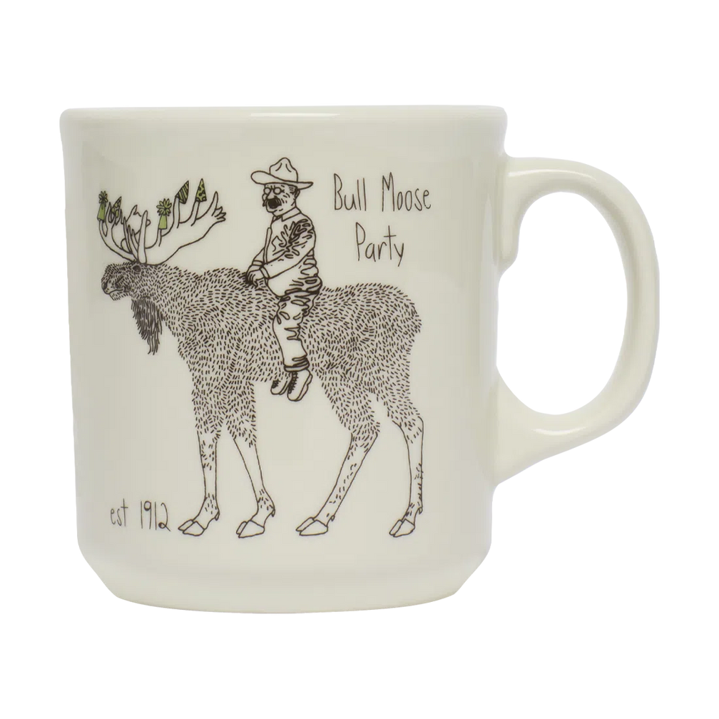 Teddy Roosevelt - Bull Moose Mug ceramic drinkware, with a clean, polished finish and distinctive shape or artwork; a comfortable everyday choice for coffee, tea, cocoa, or desk-side sipping. Primary product view highlights the overall design and proportions.