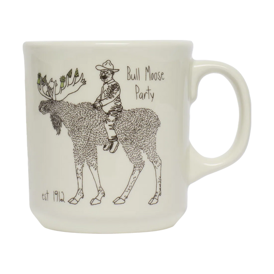 Teddy Roosevelt - Bull Moose Mug ceramic drinkware, with a clean, polished finish and distinctive shape or artwork; a comfortable everyday choice for coffee, tea, cocoa, or desk-side sipping. Primary product view highlights the overall design and proportions.