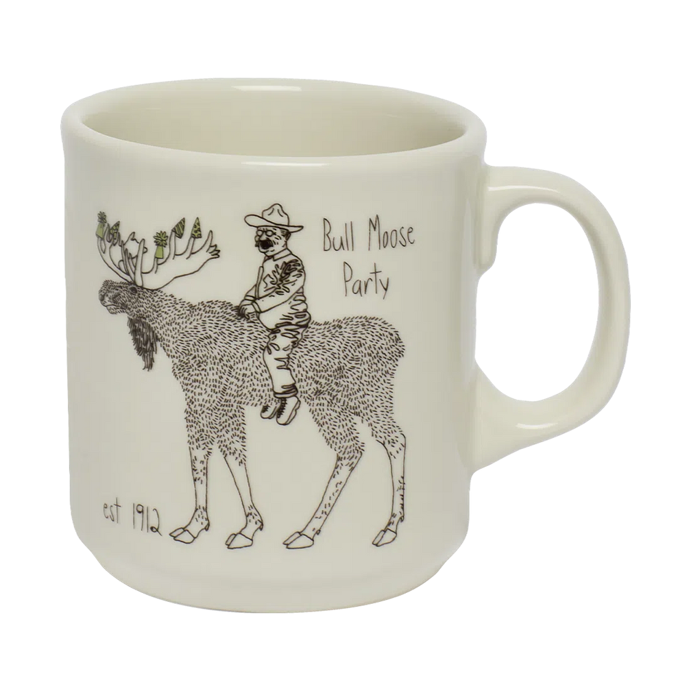 Teddy Roosevelt - Bull Moose Mug ceramic drinkware, with a clean, polished finish and distinctive shape or artwork; a comfortable everyday choice for coffee, tea, cocoa, or desk-side sipping. Alternate product view shows more of the shape, finish, and design details.