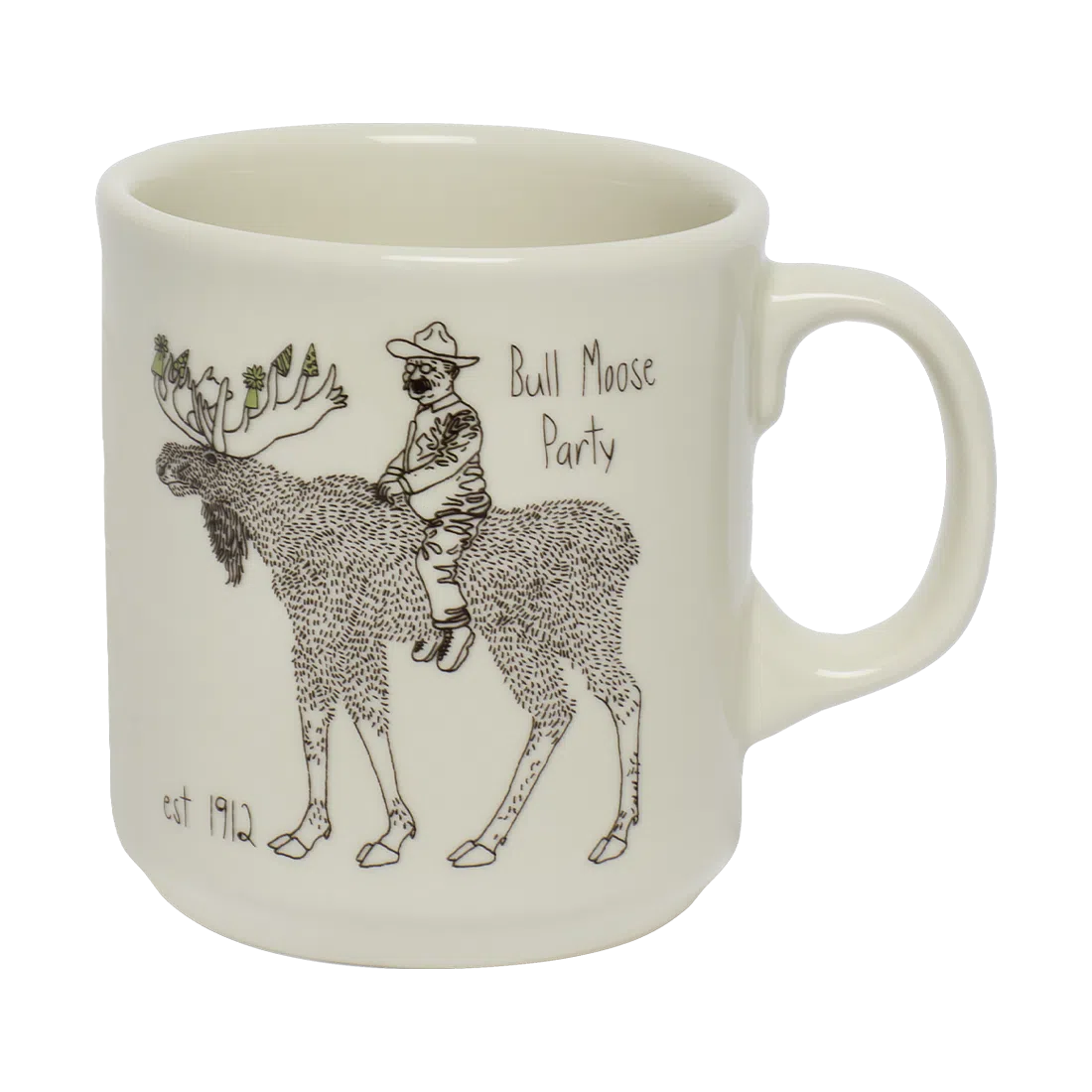 Teddy Roosevelt - Bull Moose Mug ceramic drinkware, with a clean, polished finish and distinctive shape or artwork; a comfortable everyday choice for coffee, tea, cocoa, or desk-side sipping. Alternate product view shows more of the shape, finish, and design details.