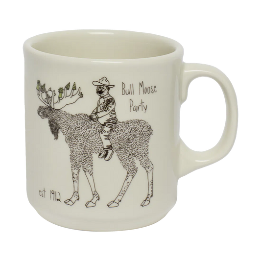 Teddy Roosevelt - Bull Moose Mug ceramic drinkware, with a clean, polished finish and distinctive shape or artwork; a comfortable everyday choice for coffee, tea, cocoa, or desk-side sipping. Alternate product view shows more of the shape, finish, and design details.