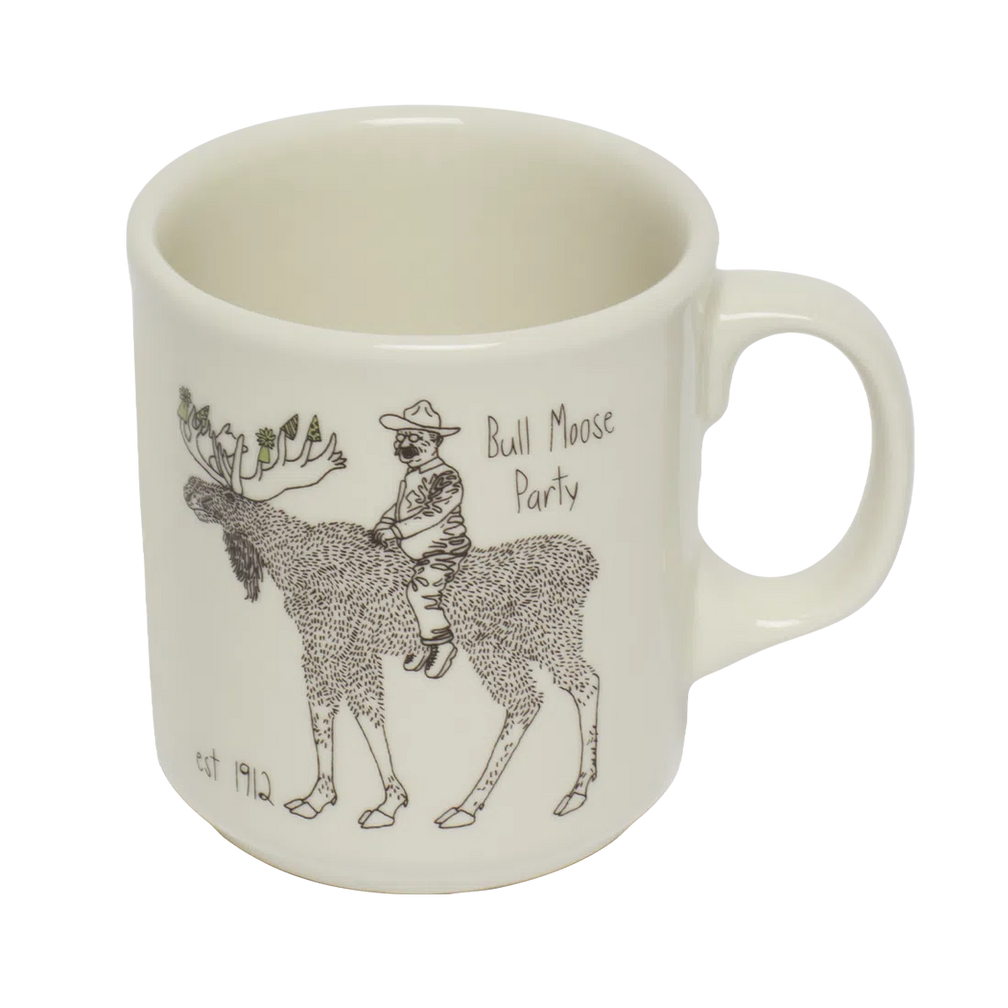Teddy Roosevelt - Bull Moose Mug ceramic drinkware, with a clean, polished finish and distinctive shape or artwork; a comfortable everyday choice for coffee, tea, cocoa, or desk-side sipping. Additional view helps show the profile, scale, and decorative details.