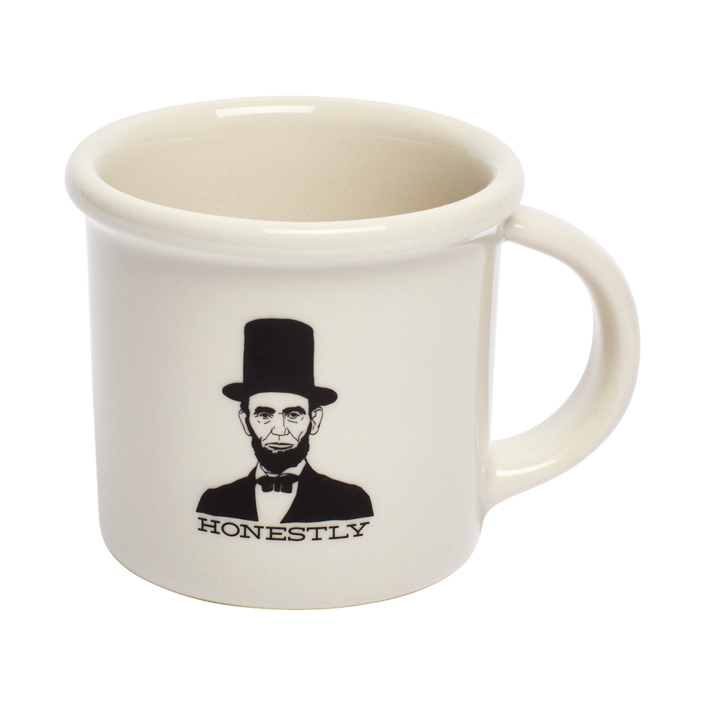 Honest Abe Mug ceramic drinkware, with a clean, polished finish and distinctive shape or artwork; a comfortable everyday choice for coffee, tea, cocoa, or desk-side sipping. Alternate product view shows more of the shape, finish, and design details.
