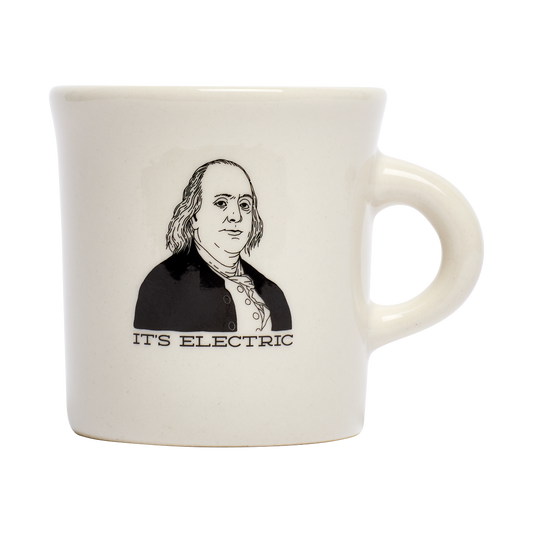 Its Electric Mug ceramic drinkware, with a clean, polished finish and distinctive shape or artwork; a comfortable everyday choice for coffee, tea, cocoa, or desk-side sipping. Primary product view highlights the overall design and proportions.