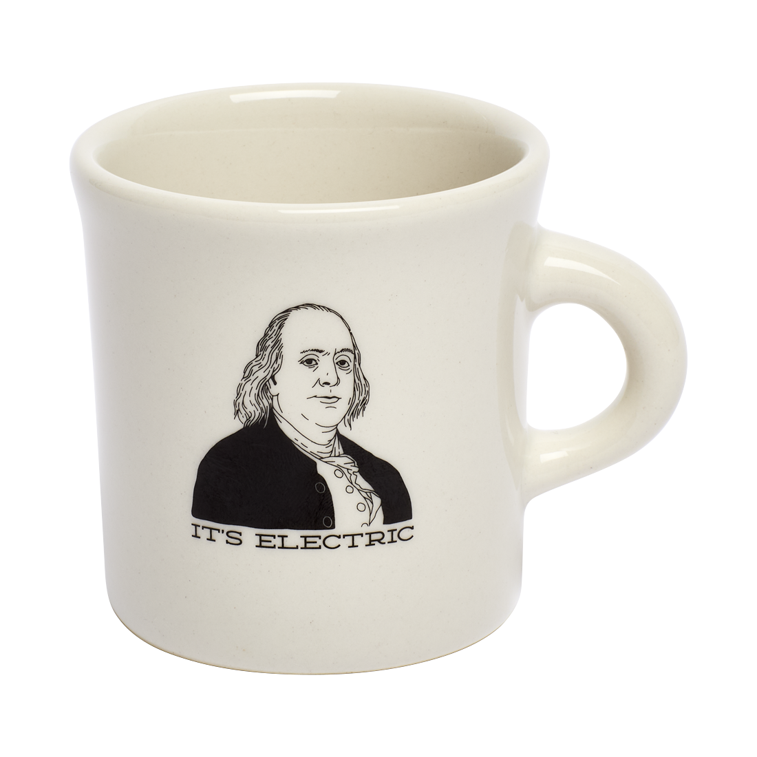 Its Electric Mug ceramic drinkware, with a clean, polished finish and distinctive shape or artwork; a comfortable everyday choice for coffee, tea, cocoa, or desk-side sipping. Alternate product view shows more of the shape, finish, and design details.