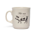 Cream mug with a black vintage engraving of a pig and Hot mess in script, front view