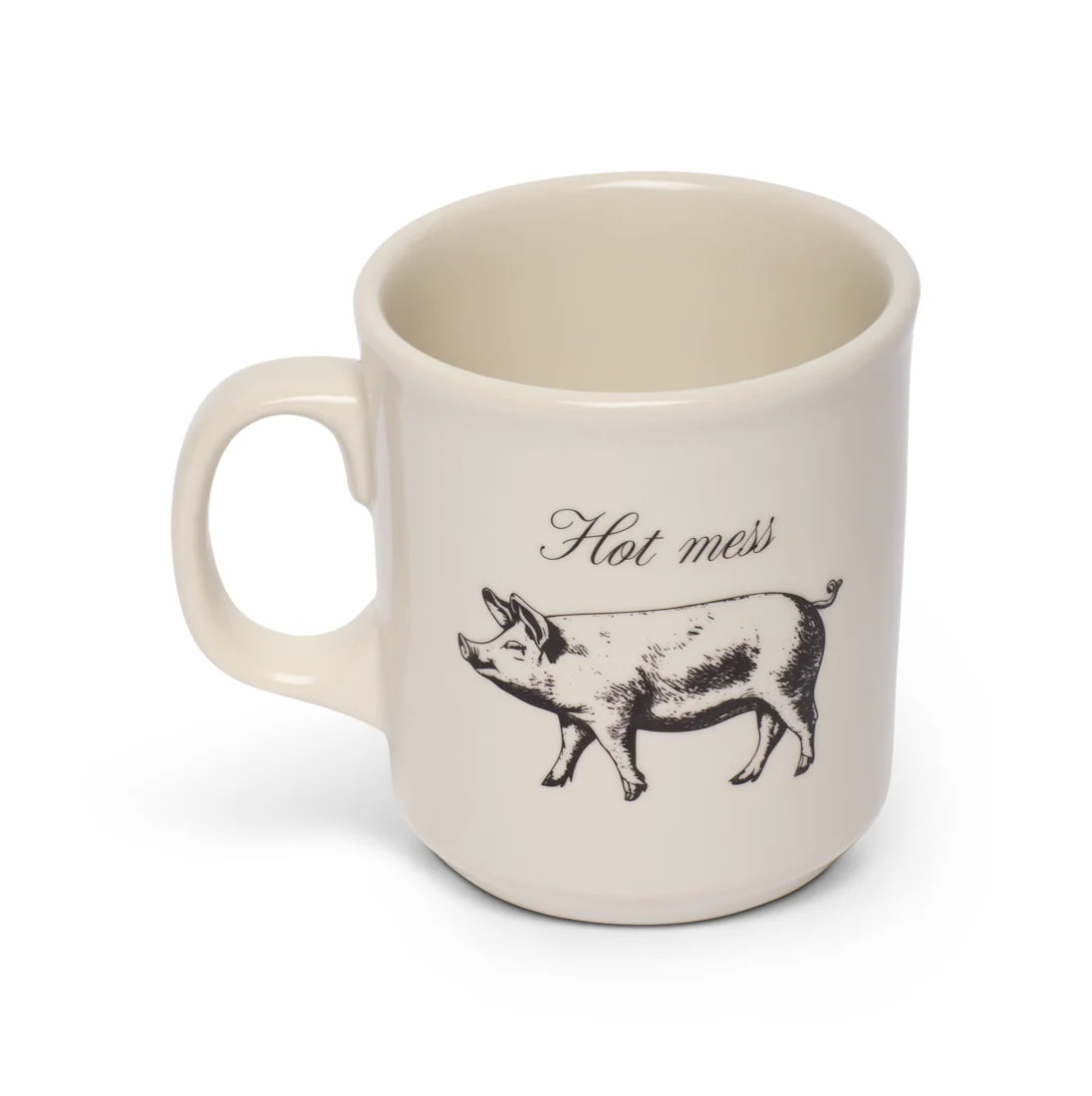 Cream Hot mess mug from above showing the interior and black pig illustration