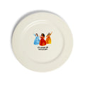 I'll Never Be Satisfied ceramic dinner plate featuring Hamilton-inspired Schuyler sisters illustration.