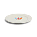 Side view of I'll Never Be Satisfied ceramic dinner plate.