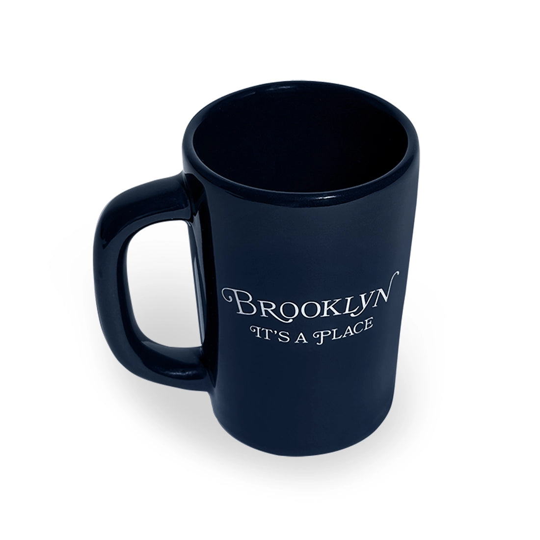 Navy Brooklyn It's A Place mug from above showing the roomy interior
