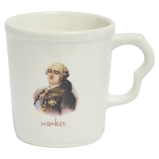 All in the Family - Wanker Mug ceramic drinkware, with a clean, polished finish and distinctive shape or artwork; a comfortable everyday choice for coffee, tea, cocoa, or desk-side sipping. Alternate product view shows more of the shape, finish, and design details.