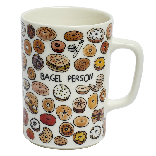 Ben Lenovitz - Bagel Person Mug ceramic drinkware, with a clean, polished finish and distinctive shape or artwork; a comfortable everyday choice for coffee, tea, cocoa, or desk-side sipping. Alternate product view shows more of the shape, finish, and design details.
