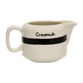 Cream pitcher with 'Creamuh' branding on a white background