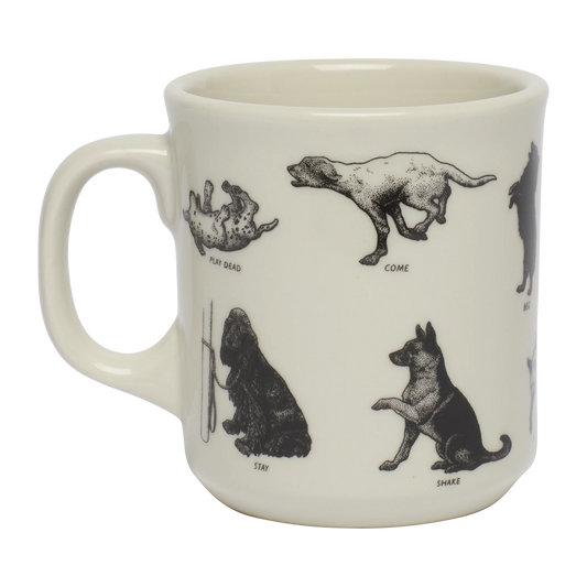 Dog Tricks - Mug ceramic drinkware, with a clean, polished finish and distinctive shape or artwork; a comfortable everyday choice for coffee, tea, cocoa, or desk-side sipping. Alternate product view shows more of the shape, finish, and design details.