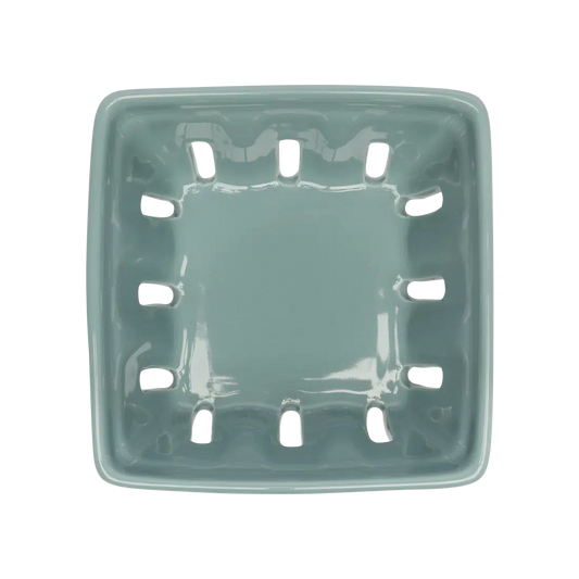 Farmers Market - Berry Basket - Blue Grey open ceramic basket, with a clean, polished finish and distinctive shape or artwork; a decorative and useful way to serve berries, fruit, snacks, or display small kitchen items. Primary product view highlights the overall design and proportions.