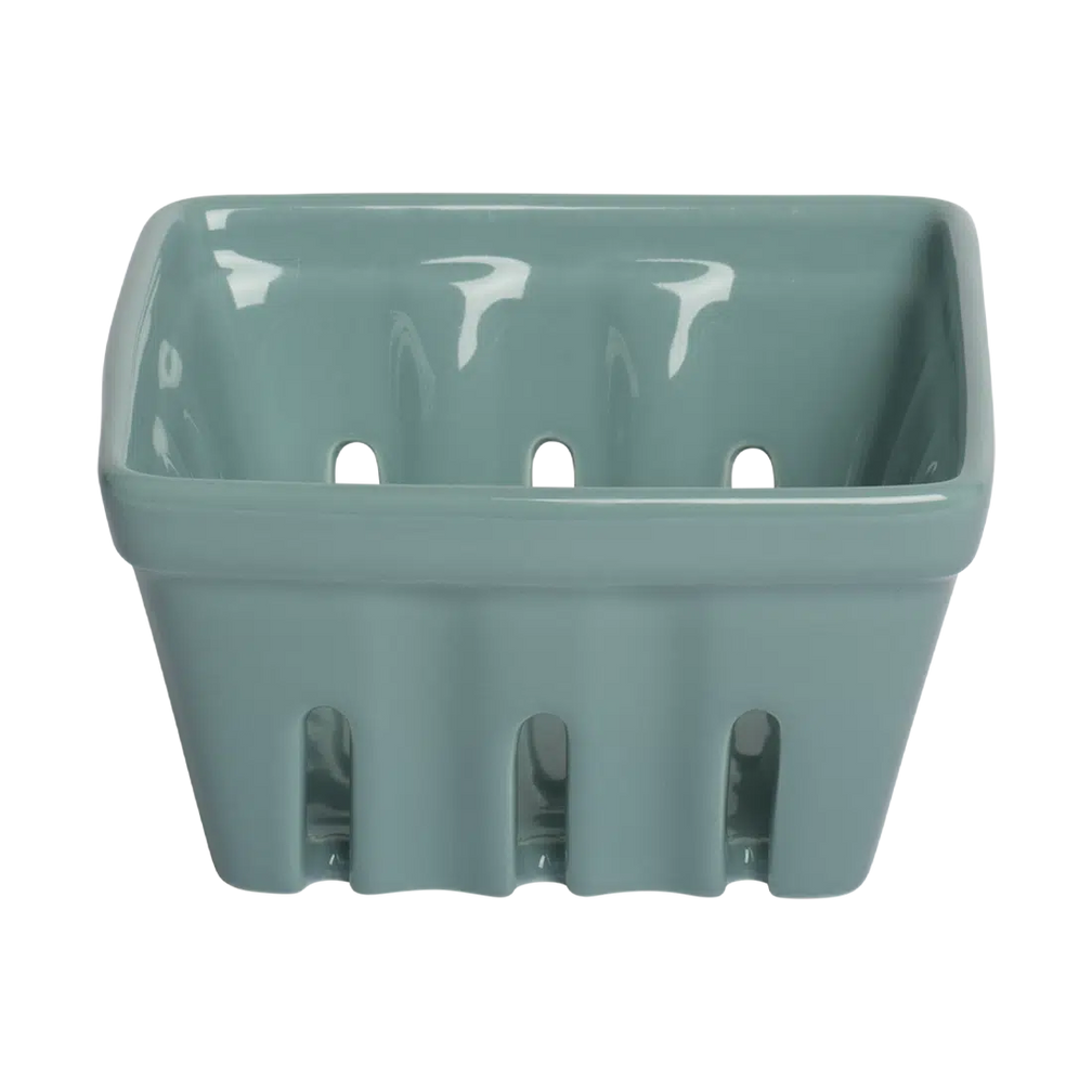 Farmers Market - Berry Basket - Blue Grey open ceramic basket, with a clean, polished finish and distinctive shape or artwork; a decorative and useful way to serve berries, fruit, snacks, or display small kitchen items. Alternate product view shows more of the shape, finish, and design details.