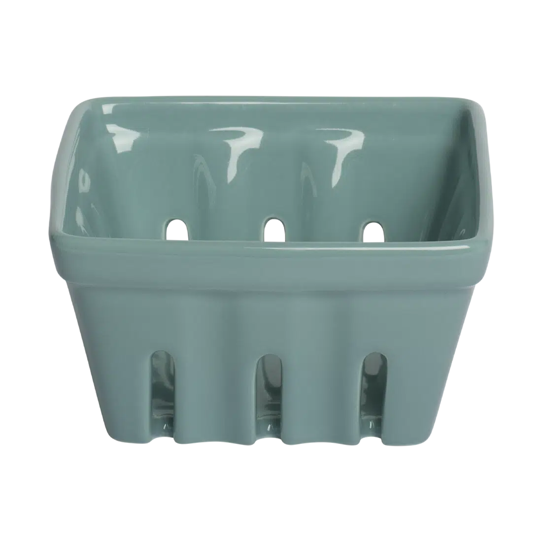 Farmers Market - Berry Basket - Blue Grey open ceramic basket, with a clean, polished finish and distinctive shape or artwork; a decorative and useful way to serve berries, fruit, snacks, or display small kitchen items. Alternate product view shows more of the shape, finish, and design details.